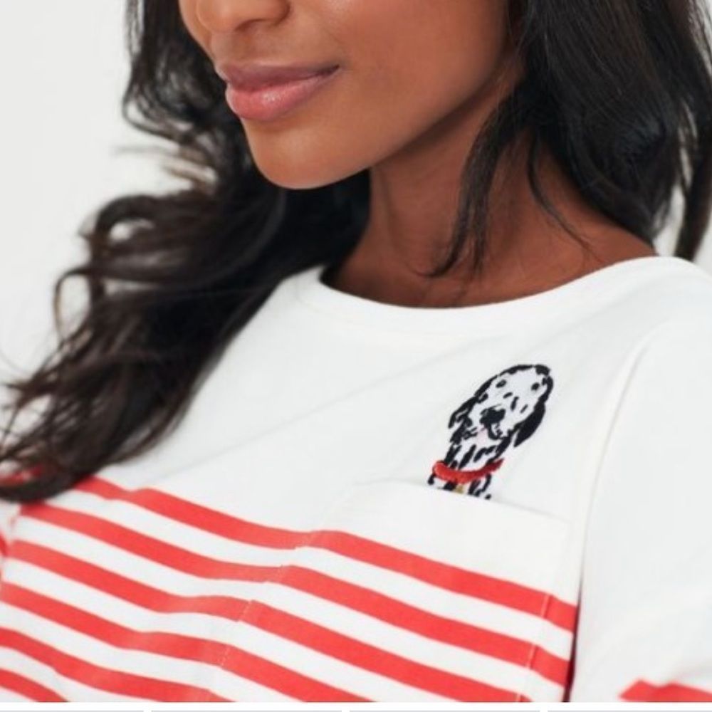 NEW Joules Women thick Top long sleeve shirt white red striped dog blouse size 8 - Picture 3 of 15
